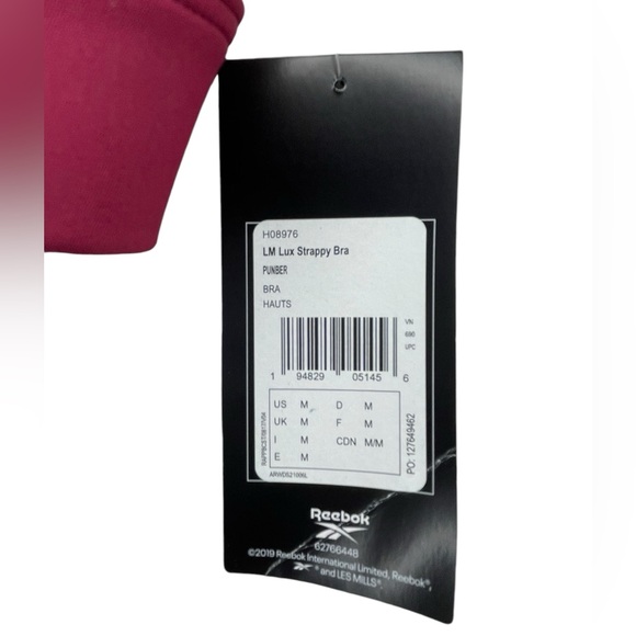 Reebok Les Mills Lux Strappy Bra wine colour size Medium - Picture 7 of 7